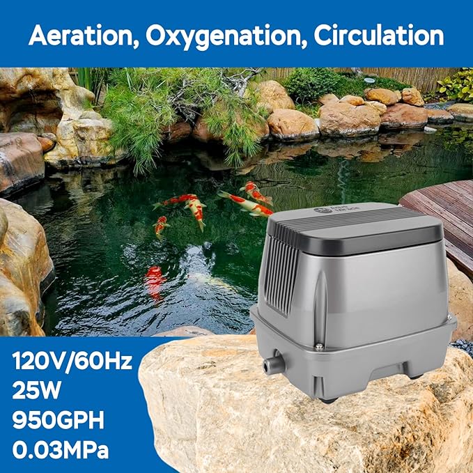 AquaMiracle Linear Air Pump ZP-40/ZP-60/ZP-100/ZP-200 for Pond Aeration, 635/950/1600/4000GPH Septic Air Pump Pond Aerators for Outdoor Ponds, Waste Treatment, Aquarium, Fish Farm, Seafood Restaurant-PawvioPets