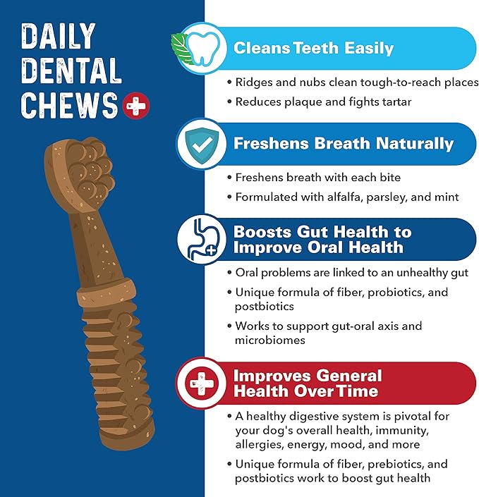 Bernie's Charming Chompers - Daily Dental Chews for Dogs 26-50 Lbs. - 36 Count - Cleans Teeth, Freshens Breath, + Boosts Oral-Gut Microbiome. Easy to Digest, Supports Healthy Digestion Naturally-PawvioPets