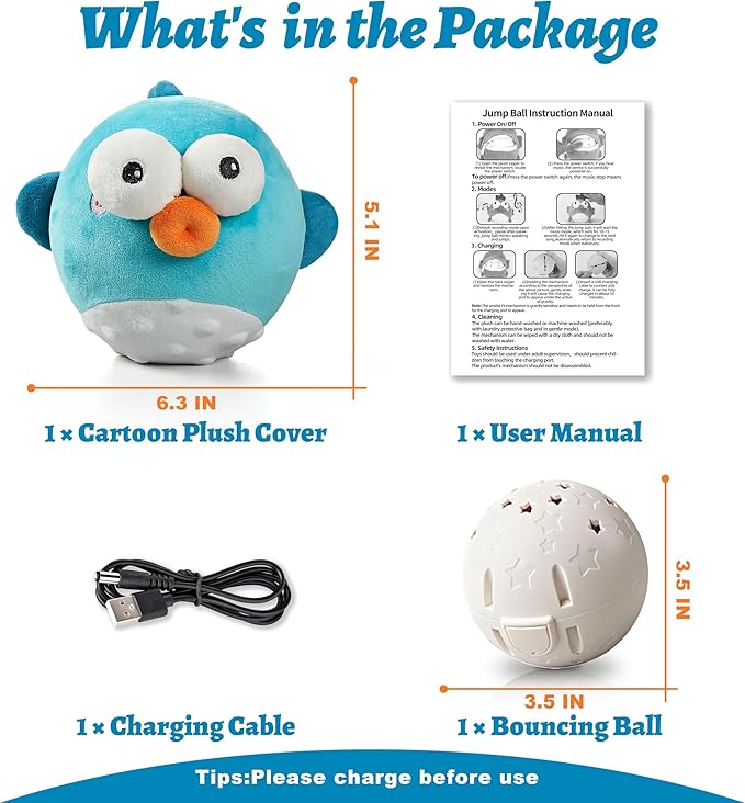 Dog Toys,Rechargeable Crinkle Chew Interactive Squeaky Toy with Jumping Music Moving Ball for Small Medium Large Breed Puppy Toys to Keep Pets Busy (Puffer)-PawvioPets