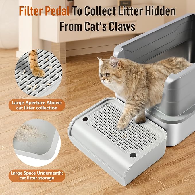 Cat Litter Box Step, Cat Litter Box Ramp Mat with Filter Function for Self-Cleaning Cat Litter Box, Easy to Clean, Cat Pedal Step Stool Ideal for Kitten & Elderly Cats (Light Grey)-PawvioPets