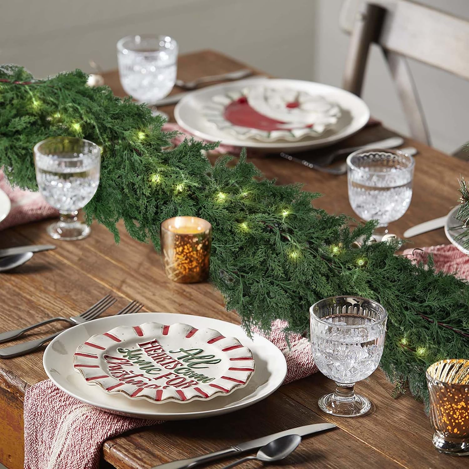 Hananona 9 FT Artificial Cedar Garlands, 2 Pcs Real Touch Winter Cedar Pine Garland, Green Artificial Greenery Garland for Table, Mantle, Wall, Indoor, Outdoor Christmas Decorations (2, 9 FT)