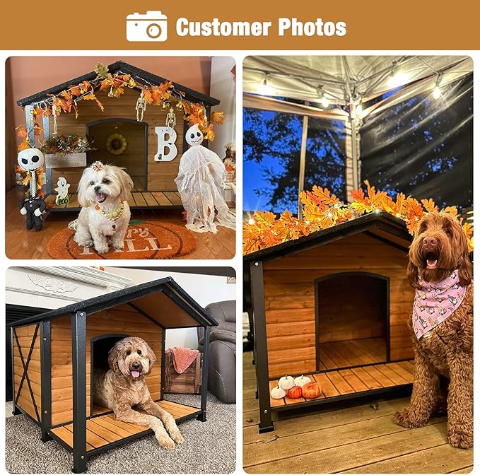 Extra Large Dog House Outdoor Weatherproof, Strong Metal Chew Proof Frame Dog Kennel for Small Medium Large Dogs-PawvioPets
