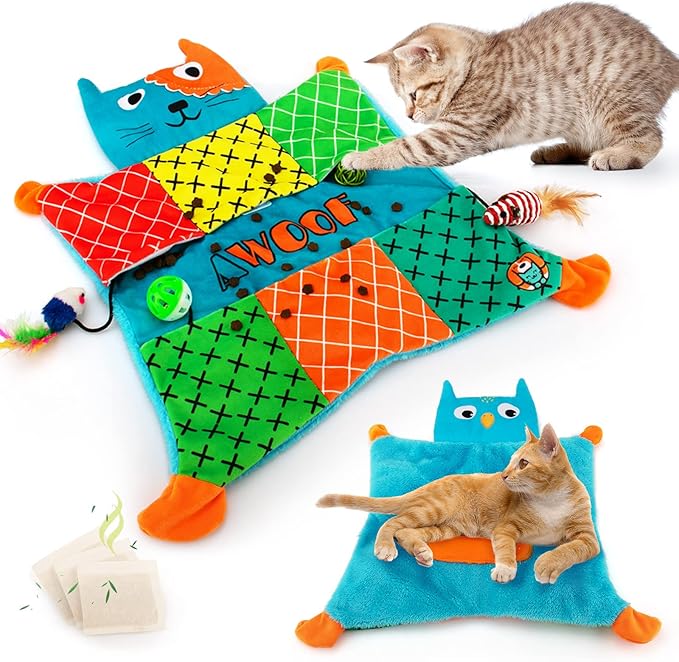 AWOOF Cute Soft Catnip Mat, Interactive Cat Toys for Indoor Cats-PawvioPets