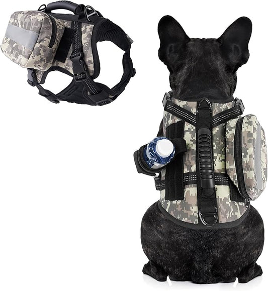 Dog Tactical Harness with Reflective Design, Breathable and Adjustable Tactical Dog Vest, No Choke Harness, Military Grade Gear for Training, Hunting, Outdoor Adventures, Camouflage S-PawvioPets