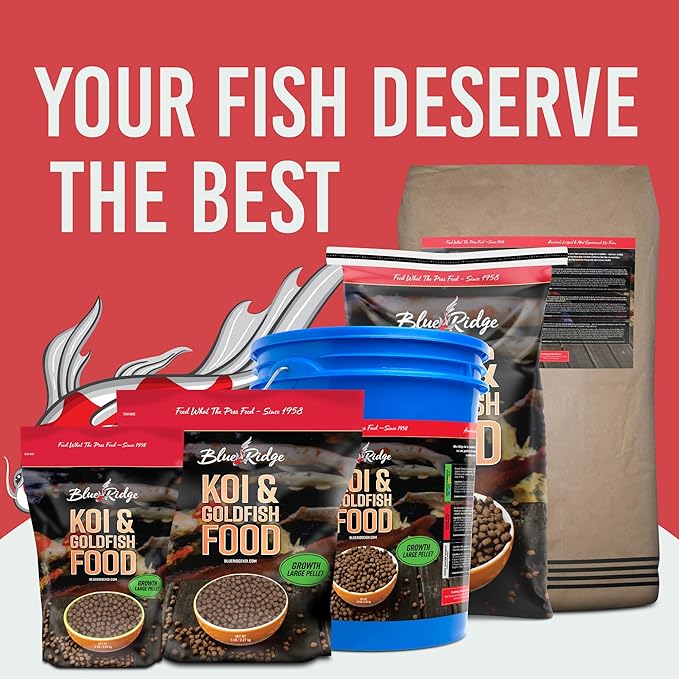 Blue Ridge Koi Fish Food 2lb - Koi Food Large 3/16" Growth Formula, Goldfish Food, Premium Fish Food for Ponds, Ponds Fish Food, Floating Pond Pellets-PawvioPets