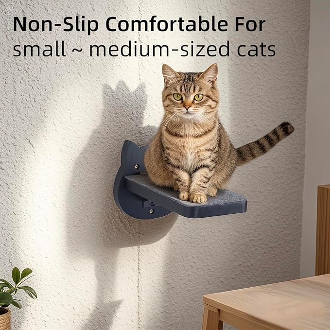 ESPETS Black Painted Solid Wood Cat Wall Climbing Steps Set of 3 - Wall Mounted Cat Floating Furniture Shelves and Perches, Sturdy Climber Stairs Ladders - Holds up 30lbs-PawvioPets