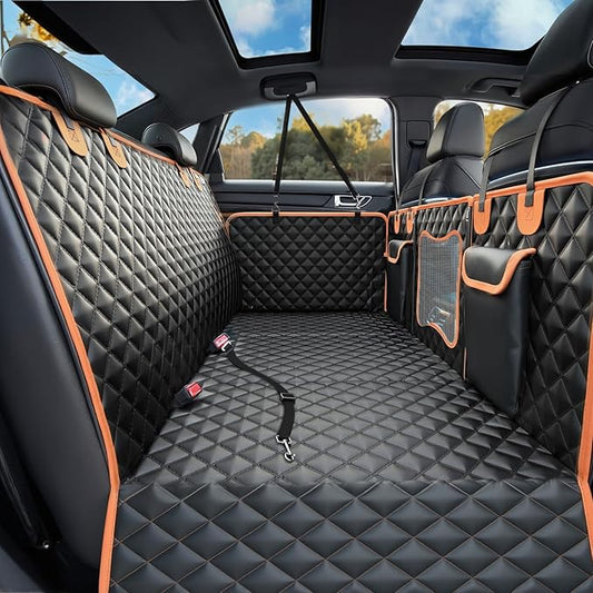 Back Seat Extender for Dogs,Dog Car Seat Cover for Back Seat with Hard Bottom Holds 500 lbs,Car Seat Protector,Waterproof Extender for Dogs,Dog Hammock,600D Nonslip,Pet Bed for Cars,SUVs, Small Trucks-PawvioPets