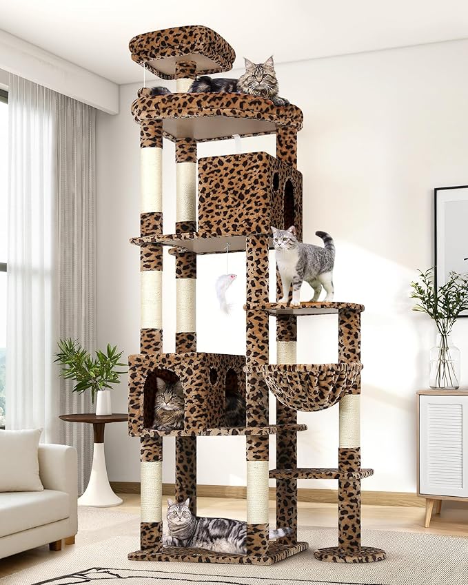 Globlazer Giant Cat Tree, 83 inch Cat Tree for Indoor Cats Large Adult, XXL Cat Tower with 9 Scratching Posts for 20lb+ Heavy Duty Large Adult Cats, F83, Leopard Print-PawvioPets