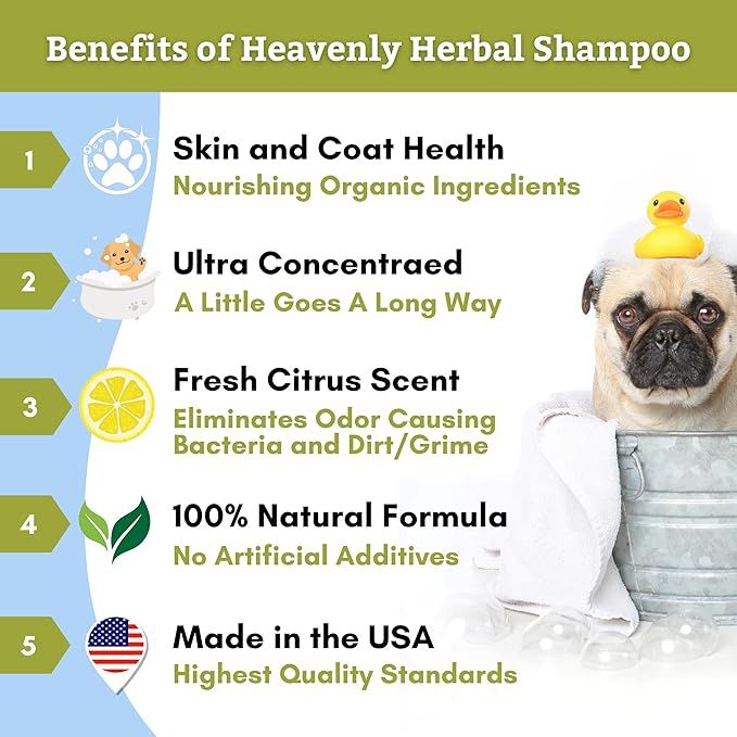 Wholistic Pet Organics Pet Shampoo Concentrate: Heavenly Herbal Organic Dog Shampoo and Conditioner - All Natural Puppy and Cat Shampoo for Dry, Itchy Skin, Allergies, Dandruff Shampoo-PawvioPets