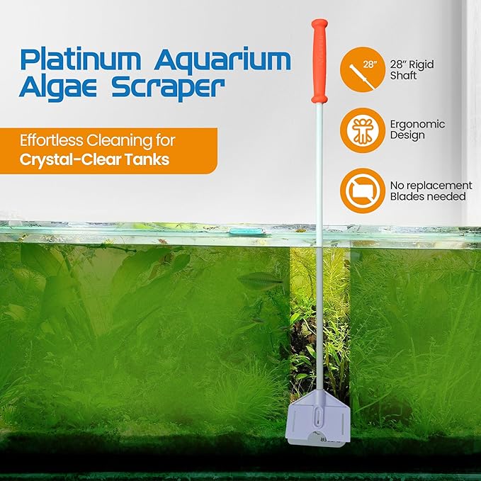 FL!PPER Flipper Platinum Aquarium Algae Scraper | Glass & Acrylic Tank Cleaner with Serrated Blade for Efficient Aquarium Maintenance (28” Rigid Shaft)-PawvioPets