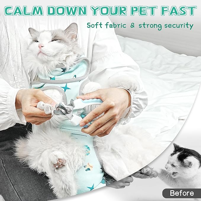 Cat Grooming Hammock, Self-Adherent Wrap for Cutting Nails, Anti-Escape Calming Grooming Bag for Medicine, Nail Clipping, Teeth Brushing, Ear Cleaning-PawvioPets