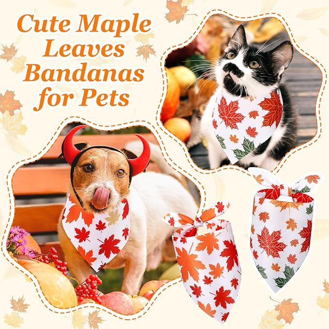 Abbylike 50 Pcs Fall Dog Bandana Bulk Maple Leaves Bandana for Dogs Triangle Kerchief Bibs Scarf for Small Medium Large Pet Autumn Thanksgiving Costume Accessories, 25 Styles (25.6 x 17.7 x 17.7 Inch)-PawvioPets