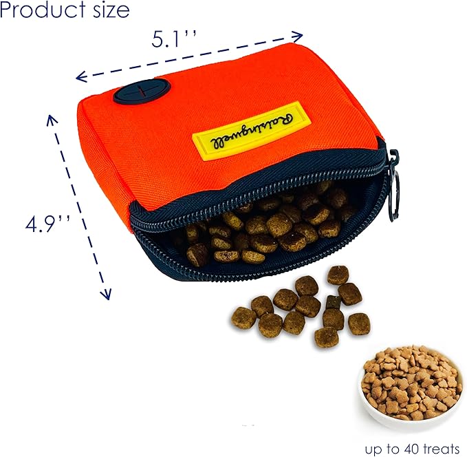 Dog Treat Pouch for Pet Walking and Training with Clicker Poop Bags Small Fanny Zipper Pack Holder for Puppy Snack Dispenser Kit for Leash and Outdoor Use (Orange)-PawvioPets