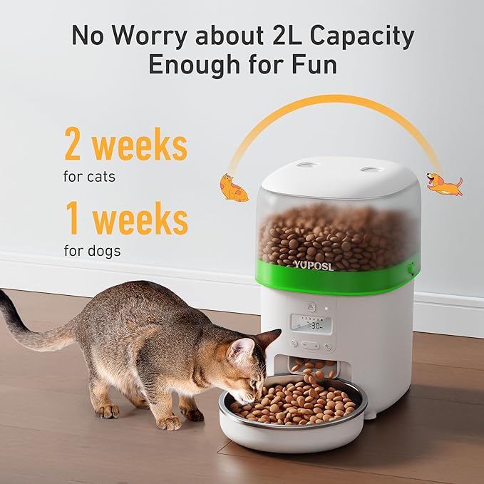 Automatic Cat Feeder - 2L Cat Food Dispenser, Timed Auto Pet Feeder with 180-day Battery Life, 1-6 Meals Per Day, 1-16 Portion, Desiccant Bag Keeps Dry Food Fresh, Also for Small Dogs-PawvioPets