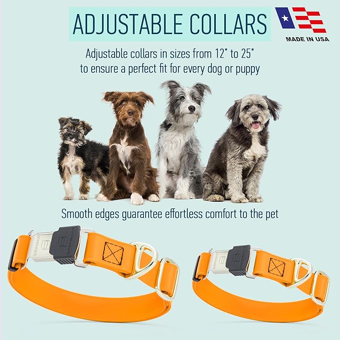 Dogline Biothane Waterproof Dog Collar with Herm Sprenger Stainless Steel Quick Release Buckle – Heavy Duty Tactical Durable Collar for Dogs – Comfortable and Safe Pet Collar W 3/4" L 12-19" Tangerine-PawvioPets