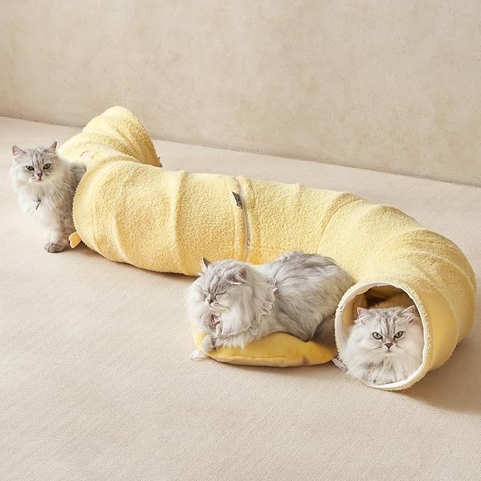 EHEYCIGA Cat Tunnel Bed for Indoor Cats, Cute Cat Donut Toy Tunnel for Small Large Cats with Washable Circle Cushion, Peekaboo Pet Cave Play Tunnel for Kitten, Puppy, Rabbit-PawvioPets