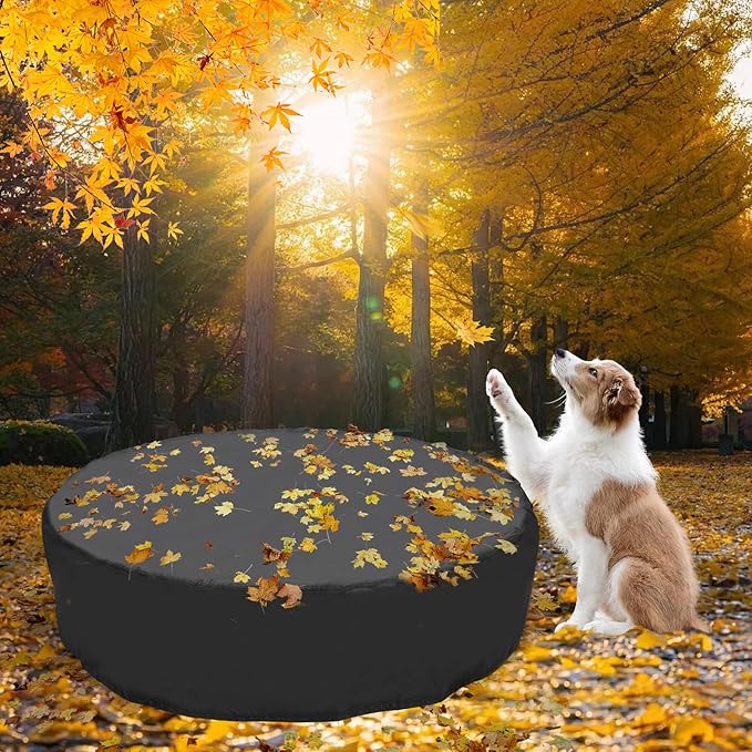 39.5 inch Foldable Dog Pet Bath Pool Cover, Portable Round Collapsible Pool Cover with Oxford Cloth Material and Drawstring Design for Dog Pet Pool, Waterproof and Dustproof (Black)-PawvioPets