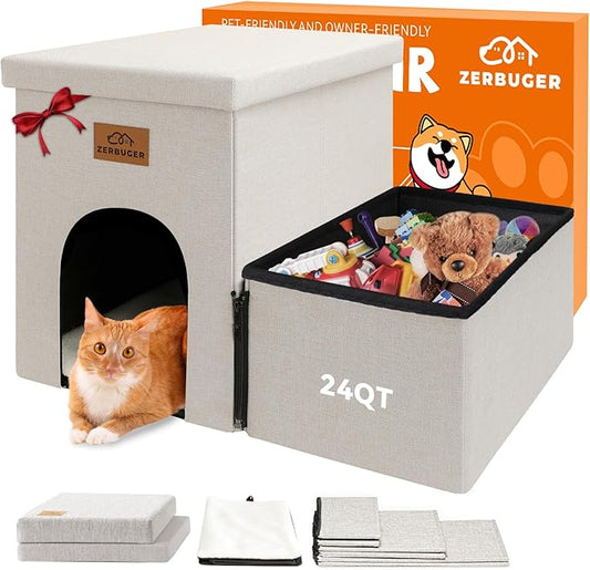 Dog Stairs with Condo 15" H, 2-Step Wider Dog Steps for Small/Medium/Large Old Dogs Cats, Folding Sturdy Storage Pet Stairs Climbing Bed Couch, Ramp for Car Hold Up to 150 lbs, Beige-PawvioPets