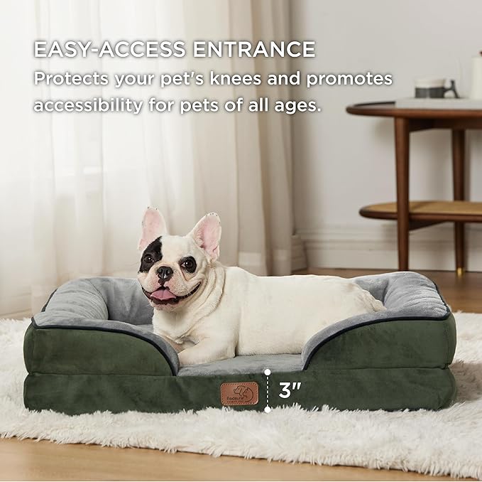 Bedsure Orthopedic Dog Bed for Medium Dogs - Waterproof Dog Sofa Beds Medium, Supportive Foam Pet Couch Bed with Removable Washable Cover, Waterproof Lining and Nonskid Bottom, Dark Green-PawvioPets