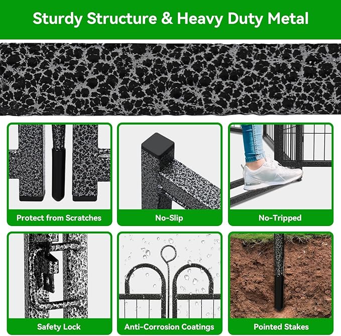 Dog Playpen Outdoor 24 Panels Heavy Duty Dog Fence 47" Height Anti-Rust with Doors Portable for RV Camping Yard, Total 54FT, 227 Sq.ft, Snowy Black-PawvioPets