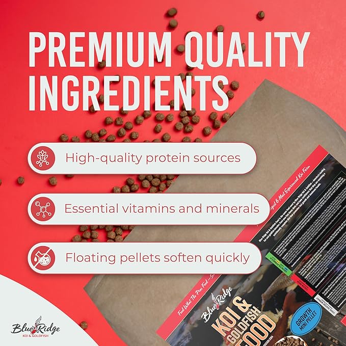 Blue Ridge Koi Fish Food 50lb - Koi Food Mini Growth Formula, Goldfish Food, Premium Fish Food for Ponds, Ponds Fish Food, Floating Pond Pellets-PawvioPets