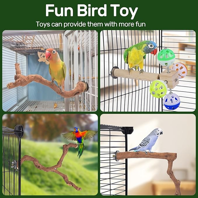 4-Piece Bird Perch Set with Rotating Ball Stand - Natural Wood Bird Gym & Playground for Parrots, Cockatiels, Budgies-PawvioPets