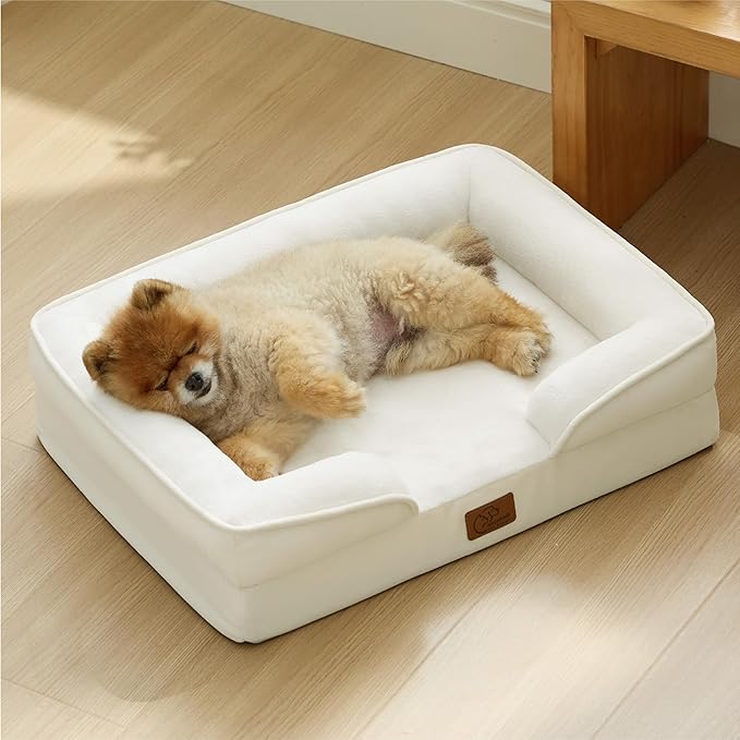 Bedsure Orthopedic Dog Beds for Small Dogs - Washable Small Dog Cat Bed Waterproof, Comfort Pet Couch Sofa with Washable Removable Cover, Pets Bed with Nonskid Bottom, Ivory, 24"-PawvioPets