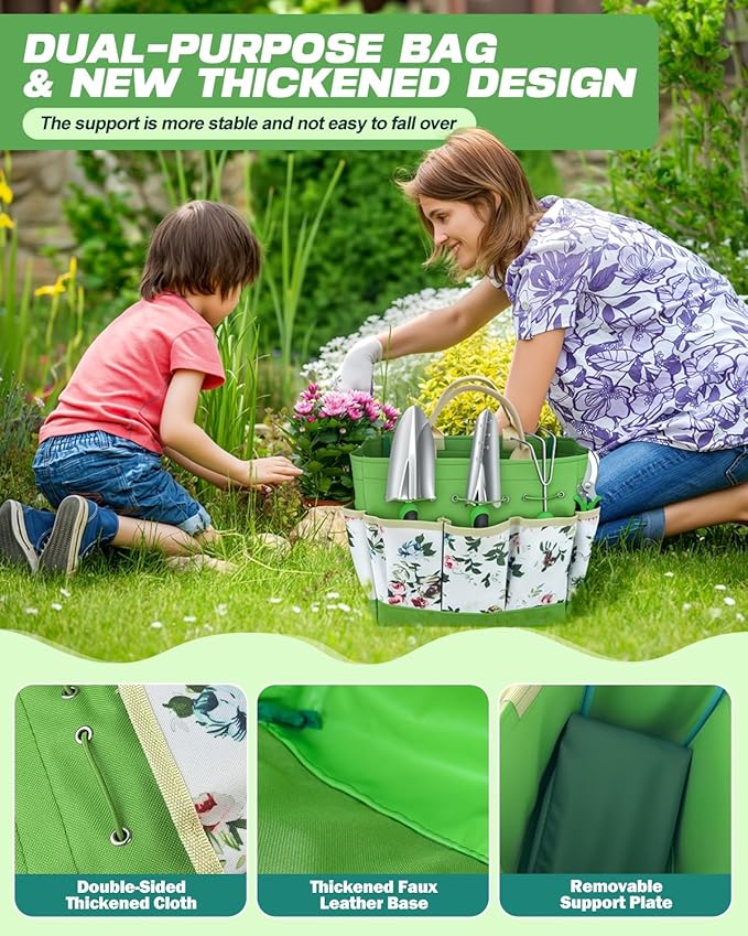 Garden Tools Set, 8 in 1 Heavy Duty Garden Tools Kit, Stainless Steel Ergonomic Gardening Hand Tool with Upgraded Bag, Gardening Supplies Gift for Women, Kid, Organizer-PawvioPets