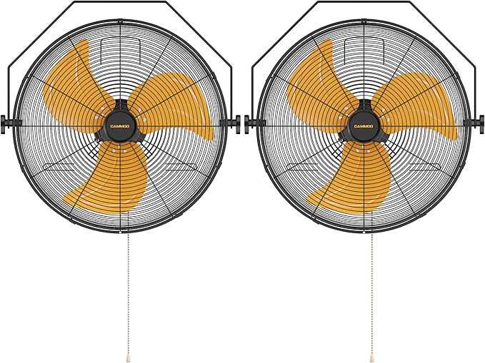 18 Inch Wall Mount Fan, Extended 6.6ft Power Cord, 360° Tilt Adjustment, 3-Speed, IP44 Industrial Commercial Wall Mounted Fan for Greenhouse, Garage, Workshop, Covered Patio, 2 Packs-PawvioPets