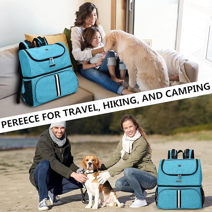 BAGLHER Pet Travel Bag, Double-Layer Pet Supplies Backpack (for All Pet Travel Supplies), Pet Travel Backpack with 2 Silicone Collapsible Bowls and 2 Food Baskets Sky Blue-PawvioPets