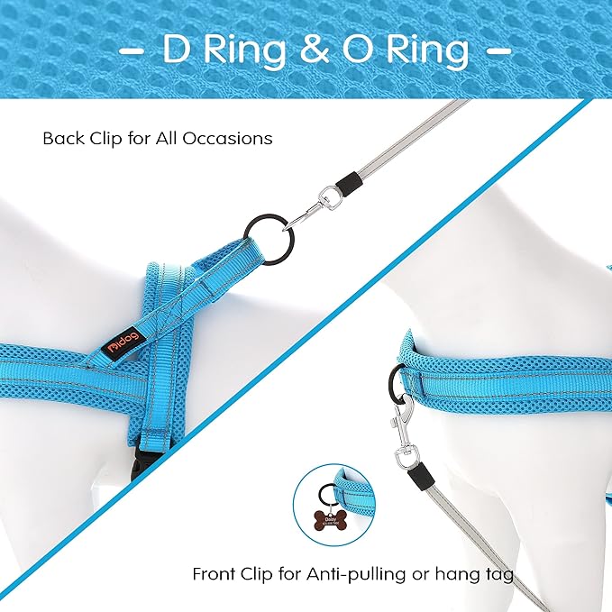 Didog No Pull Dog Harness with Soft Mesh Padded,Reflective & Quick Fit Light Weight Dog Strap Vest Harness,Easy for Walking Training (L:Chest 26-32", Mesh-Blue)-PawvioPets
