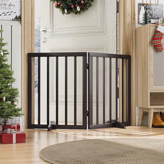 Freestanding Foldable Dog Gate 2 Panel,Fully Assembled Dog Gates for Doorways, Wooden Pet Gates for The House, 24-inch Tall Pet Gate Indoor-PawvioPets