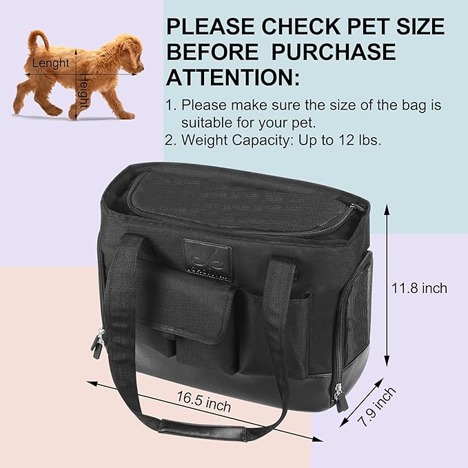 Cat Carrier, Dog Carrier, Pet Carrier, Foldable Waterproof Premium PU Leather Oxford Cloth Dog Purse, Portable Bag Carrier for Small to Medium Cat and Small Dog, Airline Approved Soft-Sided Carrier-PawvioPets