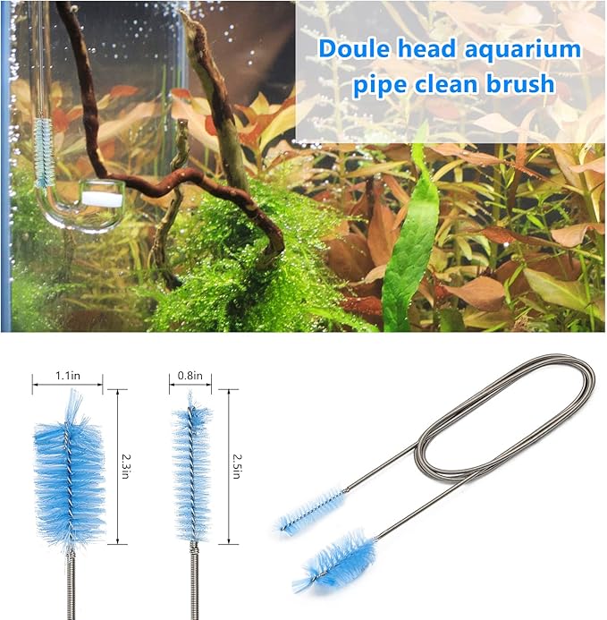 Extra Long Aquarium Aquascaping Tools Kit 8 in 1, Liveek Stainless Steel Aquarium Plant Tools Long Fish Tank Aquascape Tweezers Scissors Scrapers, PH Paper, Fish Net, Aquascape Clean Brush, Bag-PawvioPets