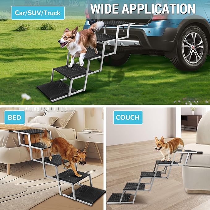 Extra Wide Dog Stairs for Large Dogs,Portable Folding Pet Stairs for Cars,SUV,Trucks,Dog Steps with Non-Slip Surface,Supports Up to 250 lb,5 Steps-PawvioPets
