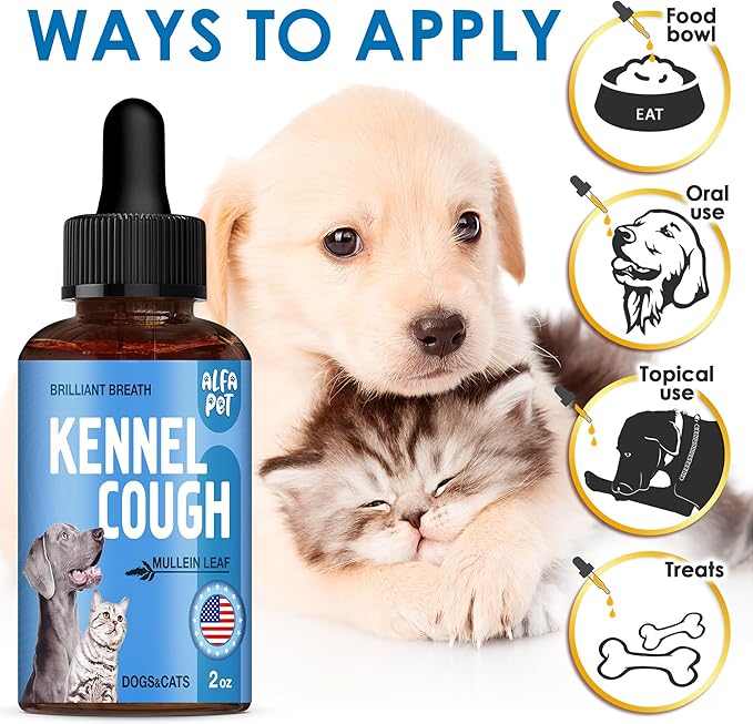 Dog Cough Treatment Liquid • Kennel Cough for Dogs & Cats • for Breathing During All Life Cycle • Marshmallow Root + Mullein Leaf in The Composition • Natural Supplement for All Breeds • 2 Oz-PawvioPets