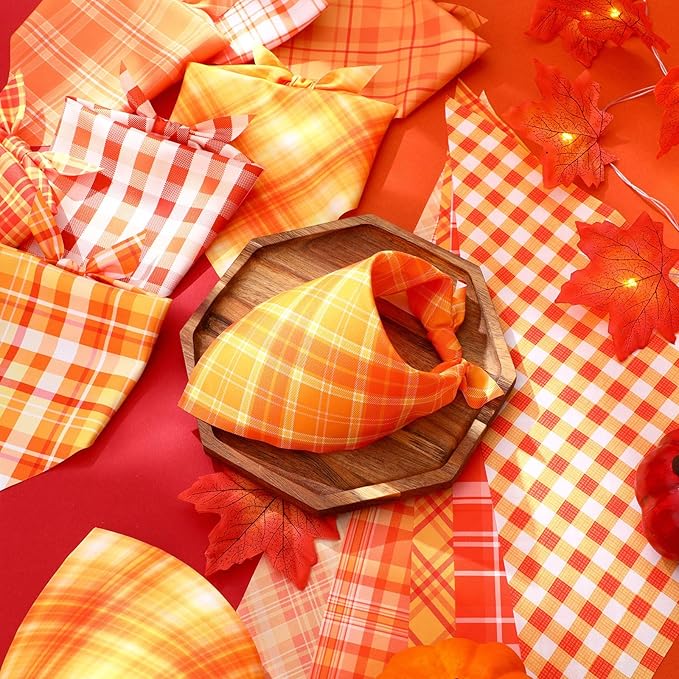 Abbylike 50 Pcs Fall Dog Bandanas Bulk Plaid Bandanas for Dogs Autumn Doggie Triangle Kerchief Scarf Bibs Set for Autumn Small Medium Large Pets Costume Accessories (19.7 x 13.8 x 13.8 Inch)-PawvioPets