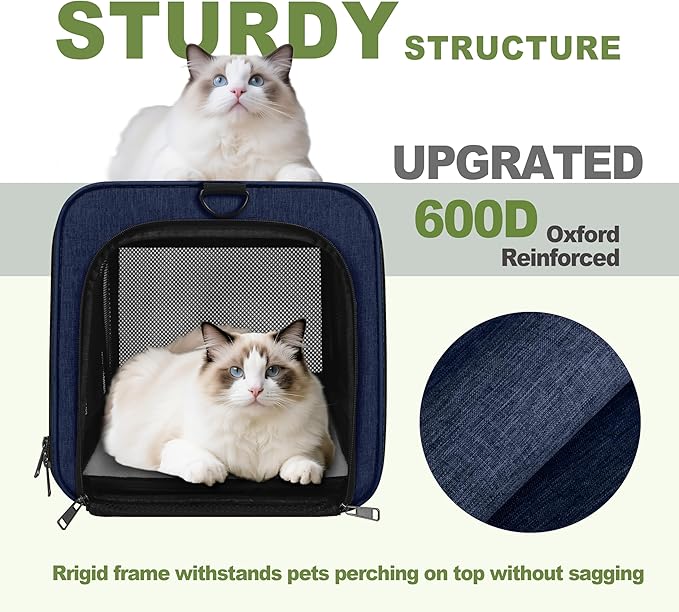 Cat Carrier 18x11x11 United Airline Approved, Top Loader Heavy Duty Softshell Pet Flying Bag 18lbs, Small Dog Chihuahua Crate 5-10 Pounds, Kitty Transport Kennel, Miniature Poodle Case Navy-PawvioPets