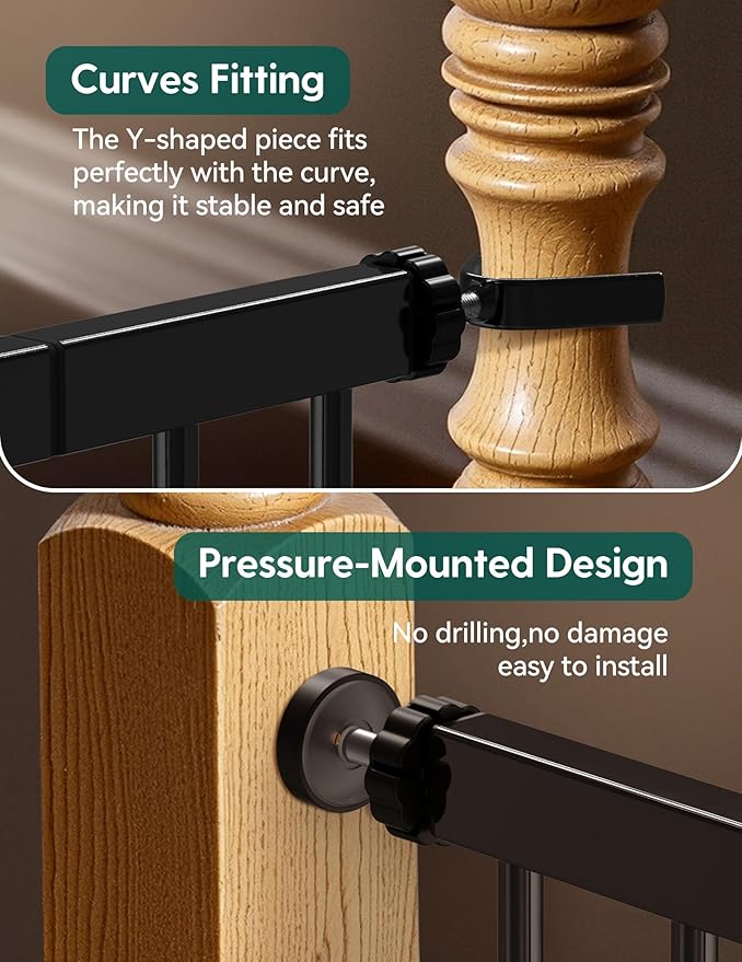 Babelio Baby Gate for Doorways and Stairs, 26-40" Auto Close Dog Gate, Easy-Install Pressure Mounted Satey Door, No Drilling Safety Gate for Child and Pets, Pressguard, Black-PawvioPets