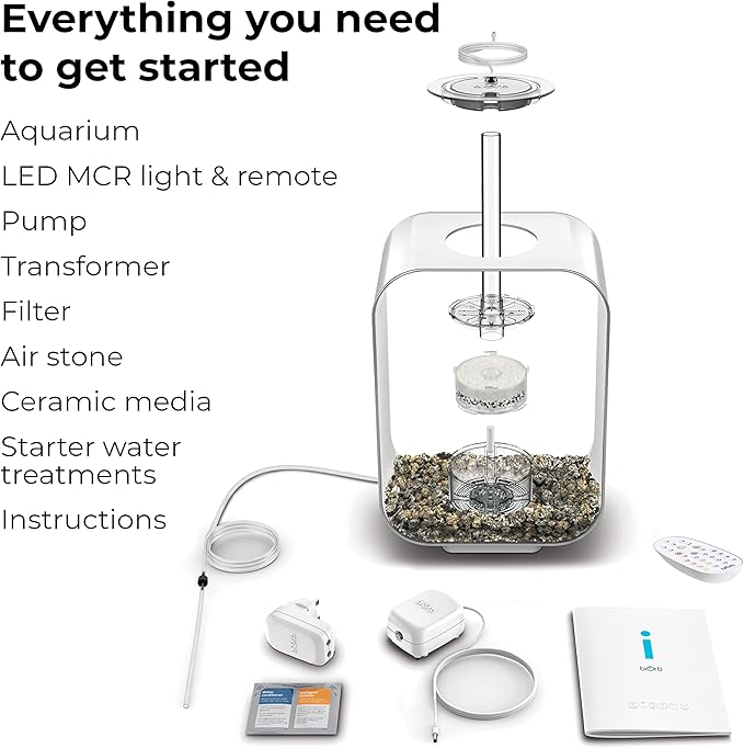 biOrb Life 15 Acrylic 4-Gallon Aquarium with Multi-Color Remote-Controlled LED Lights Modern Compact Tank for Tabletop or Desktop Display, Transparent-PawvioPets