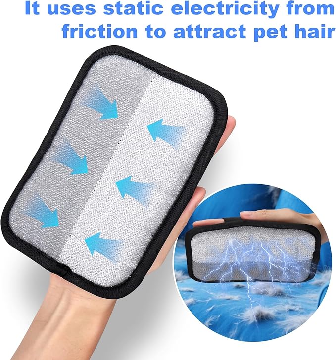 AIERSA 2Pcs Electrostatic Pet Hair Removal Glove, Electro Gloves Pet Hair, Reusable Static Pet Hair Remover Mitt, Cat & Dog Hair Removal Tool for Furniture, Clothes, Carpet, Car, Couch-PawvioPets