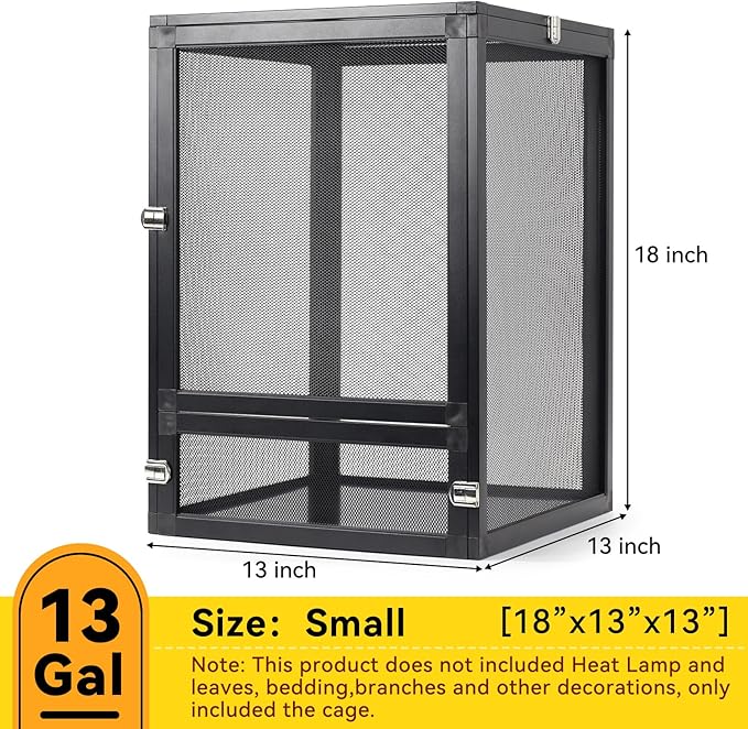13 Gallon 360° Panoramic Foldable Reptile Terrarium Kit: Crested Gecko Tank and Reptile Cage for Superior Ventilation, Easy Feeding, Sturdiness, and Simple Assembly (Black, 18"x13"x13")-PawvioPets