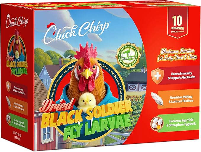 Dried Black Soldier Fly Larvae, Non-GMO, Natural Chicken Treats & High-Protein Poultry Snacks for Backyard Chickens, Laying Hens & Ducks, 10 lb Box-PawvioPets