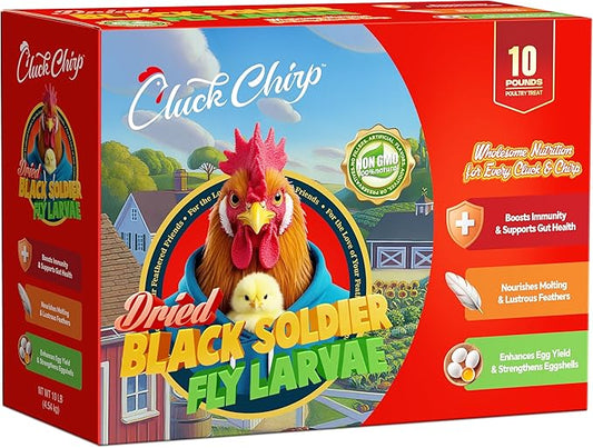 Dried Black Soldier Fly Larvae, Non-GMO, Natural Chicken Treats & High-Protein Poultry Snacks for Backyard Chickens, Laying Hens & Ducks, 10 lb Box-PawvioPets
