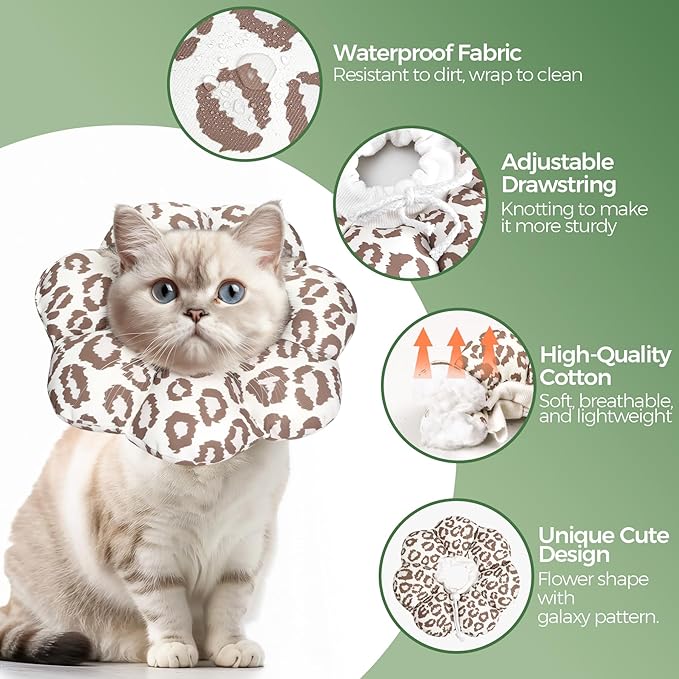 ComSaf Cat Cone Collar Soft - E Cat Collar Cones to Stop Licking After Surgery, Recovery Elizabethan Collar for Cats, Soft Cat Cone for Small Cats Kitten, Waterproof & Lightweight, Brown Leopard, S-PawvioPets
