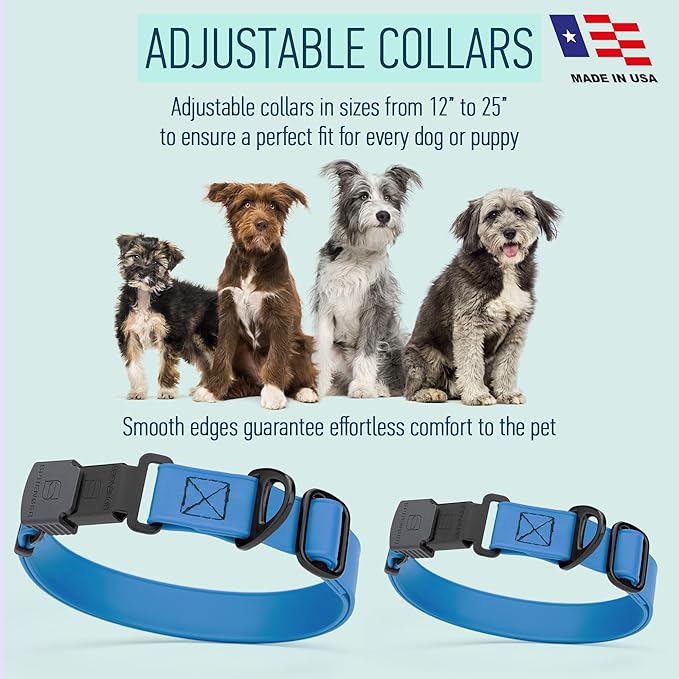 Dogline Biothane Waterproof Dog Collar with Herm Sprenger Stainless Steel Quick Release Buckle – Heavy Duty Tactical Durable Collar for Dogs – Comfortable and Safe Pet Collar, W 3/4" L 12-19", Blue-PawvioPets