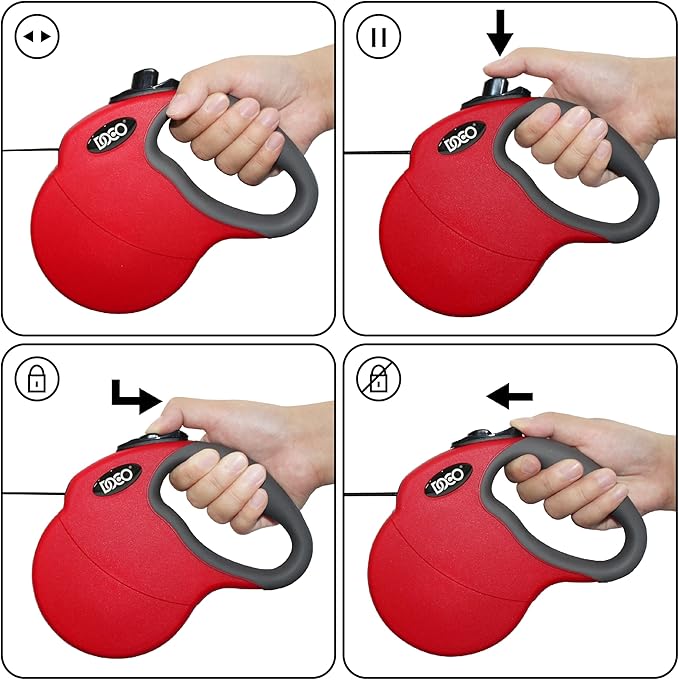 DOCO Retractable Dog Leash for Large Dogs (Length - 16’, Weight - Upto 110lb) Reflective Tape Lead with Stop and Lock Control, Tangle Free 360° Swivel Snap & Anti-Slip Grip (Red, Large)-PawvioPets