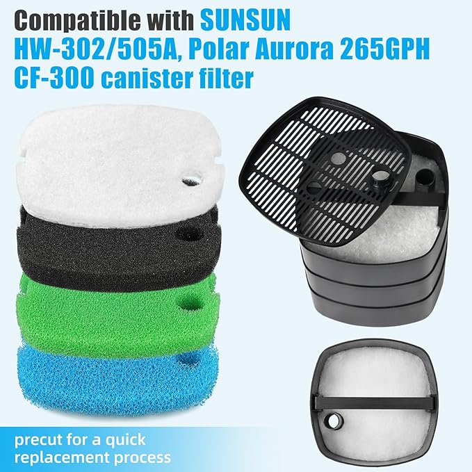 AQUANEAT Replacement Canister Filter Pads Compatible with SUNSUN HW-302 Aquarium Filter Media Sponge Floss-PawvioPets
