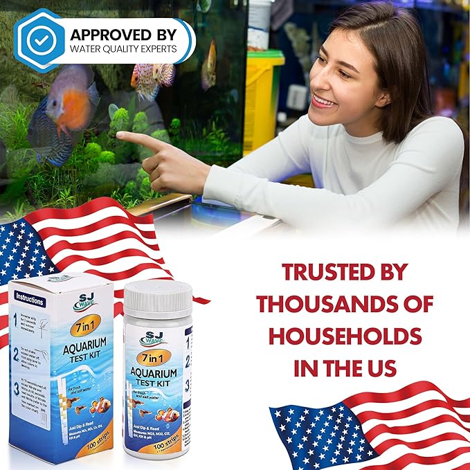 7 in 1 - Aquarium Test Strips | 100 Fast & Accurate Strips | Fish Tank Aquariums Water Test Kit & ebook | Aquarium Thermometer | Fish Tank Water Testing Kit for Fresh & Saltwater | Versatile Usage-PawvioPets