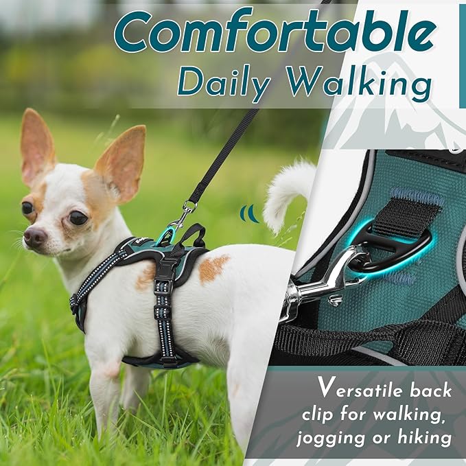 Eagloo Small Dog Harness No Pull, Service Vest with Reflective Strips and Control Handle, Adjustable and Comfortable for Walking, No Choke Pet Harness with 2 Metal Rings, Dark Green, XS-PawvioPets